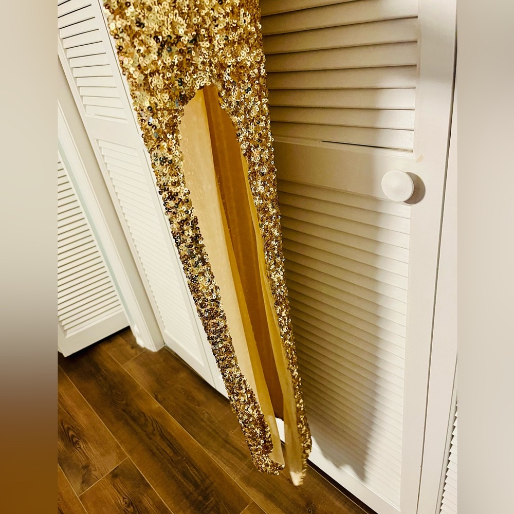 Gold Sequin Embellished Gown Dress - Picture 3 of 12